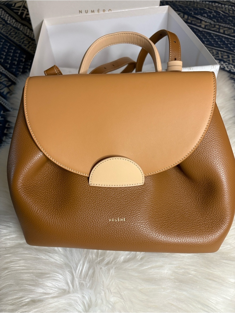 Polene  Numero Un Edition Trio Camel Tan & Cream Leather Crossbody Women's Bag - Picture 6 of 17